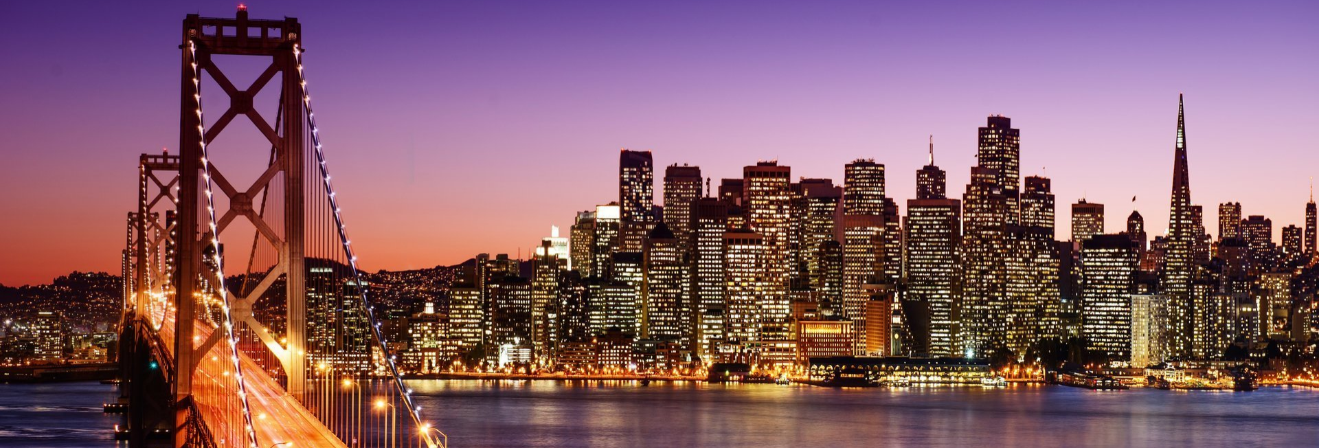 San Francisco at night with GG bridge